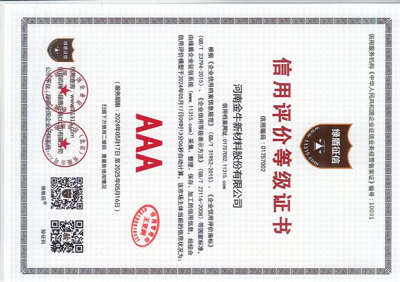 Jinniu Pak has been rated as AAA credit enterprise